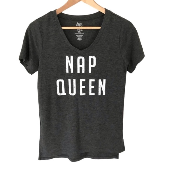 State of Mind Tops - State of Mine “Nap Queen” Gray Tee T-Shirt Women’s Size S Short Sleeves V Neck
